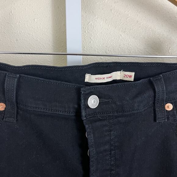 Levis 501 Wedgie Skinny Crop Jeans Womens Plus Size 20W Black Distressed Raw Hem - Picture 3 of 5